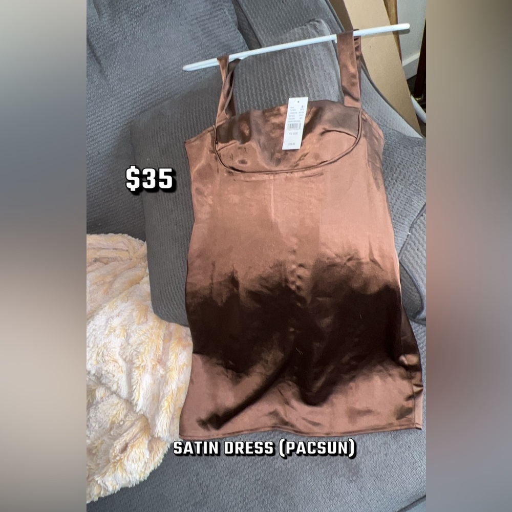 Brown satin low back dress